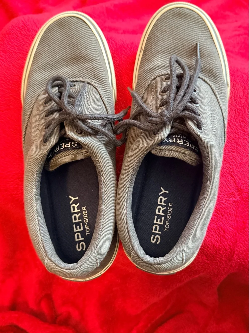 Sperry Men's Gray Canvas Boat Shoes Lace-Up